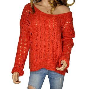 Free People Fluff Cable Knit Sweater Wildfire Womens Size Medium Red Chunky